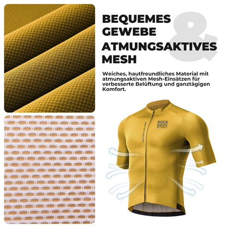 ROAD TO SKY Herren Kurzarm-Radtrikot Jersey für MTB & Rennrad-Gelb