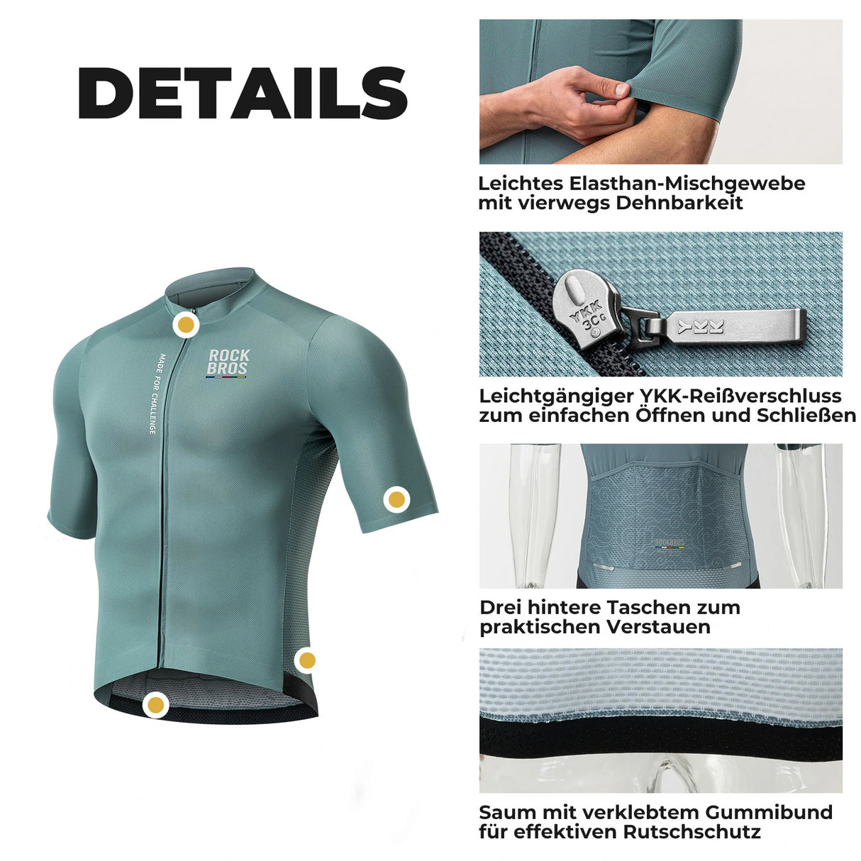 ROAD TO SKY Herren Kurzarm-Radtrikot Jersey für MTB & Rennrad-Gelb