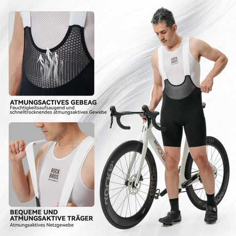 ROAD TO SKY Herren Träger-Radhose gepolstert, Fahrradhose Kurz mit Reflektoren im Sommer - ROCKBROS-EU