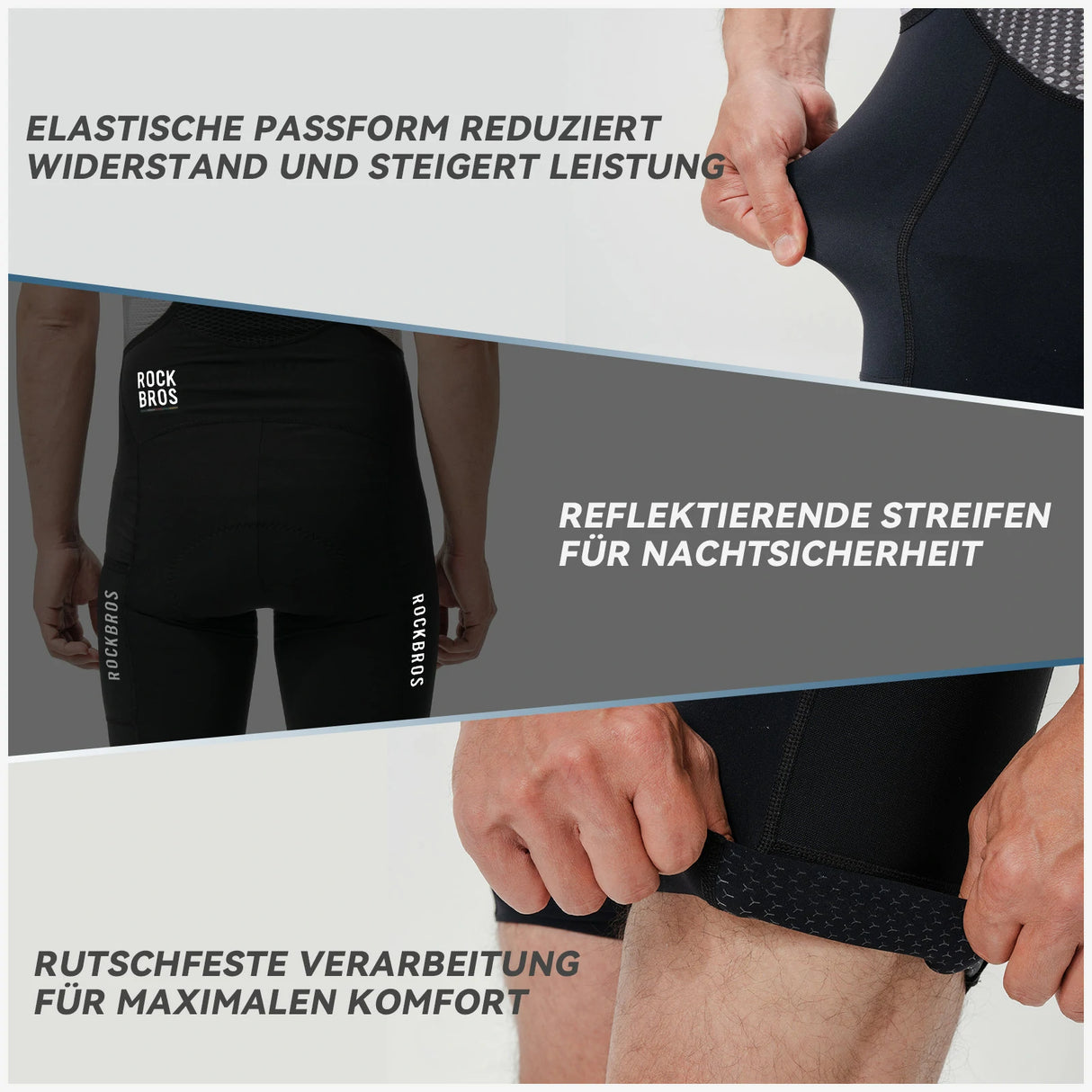 ROAD TO SKY Herren Träger-Radhose gepolstert, Fahrradhose Kurz mit Reflektoren im Sommer - ROCKBROS-EU