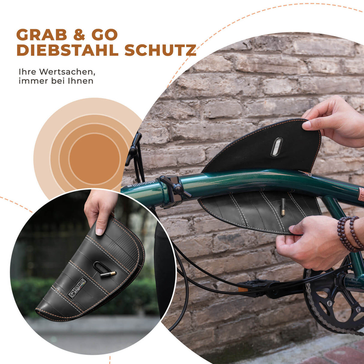 ROAD TO SKY nachhaltige Fahrrad-Oberrohrtasche aus recycelten Reifen mit 0,5 L