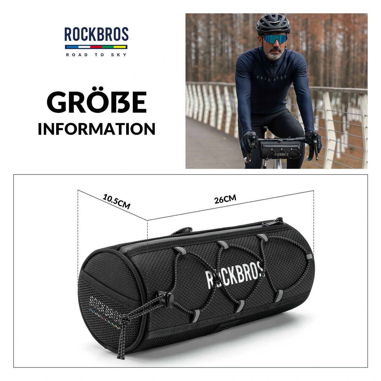 ROAD TO SKY Wasserdichte Reflektierende Zylindrische Lenkertasche