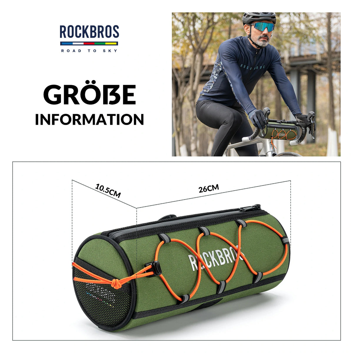 lybstes lenkertasche ROAD TO SKY waterproof reflective cylindrical handlebar bag