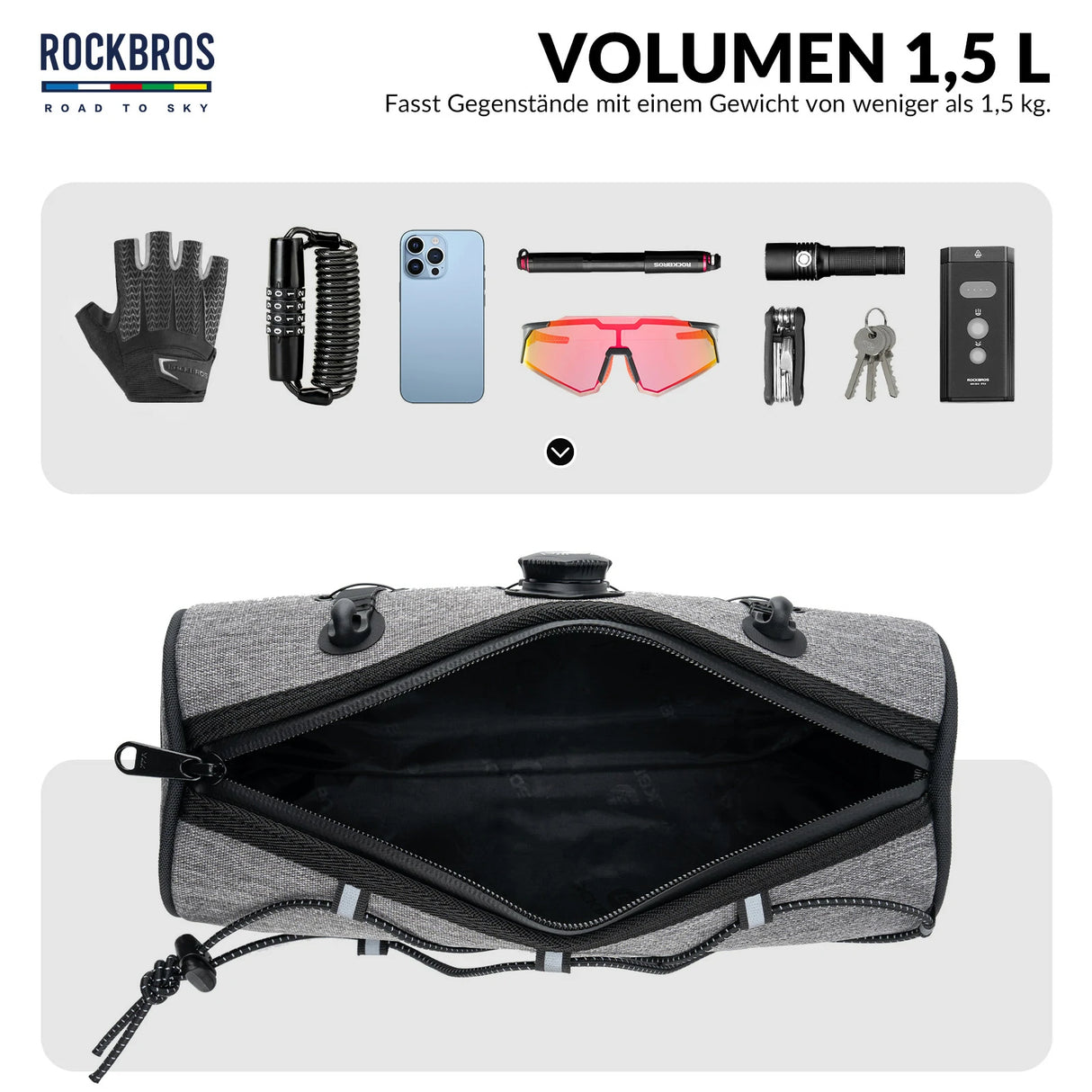 ROAD TO SKY Wasserdichte Reflektierende Zylindrische Lenkertasche