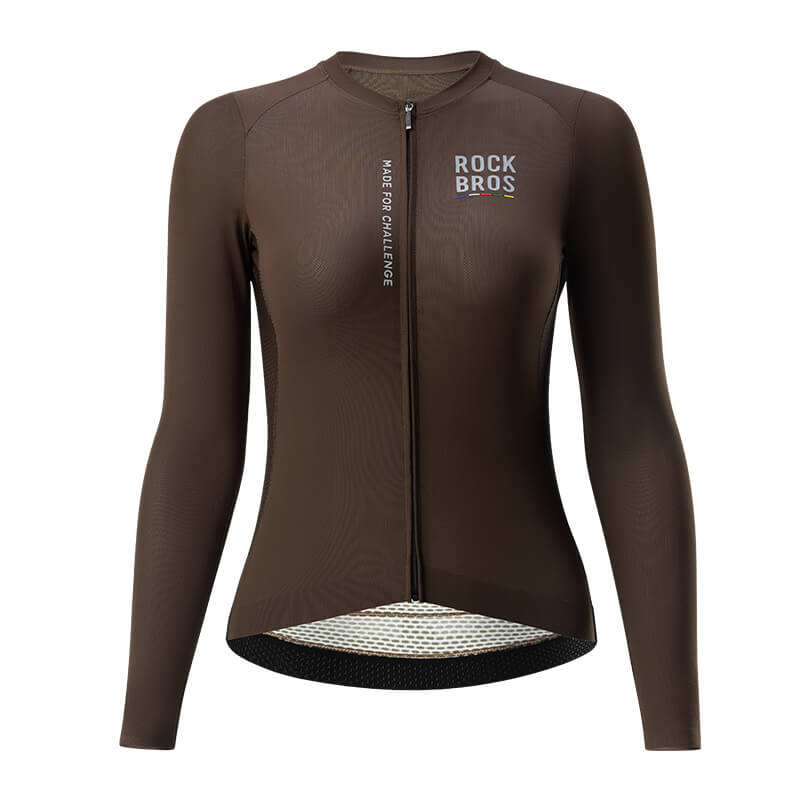 ROAD TO SKY Damen Langarm-Radtrikot Fahrrad Jersey für MTB & Rennrad-Braun