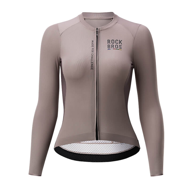 ROAD TO SKY Damen Langarm-Radtrikot Fahrrad Jersey für MTB & Rennrad-Hellbraun