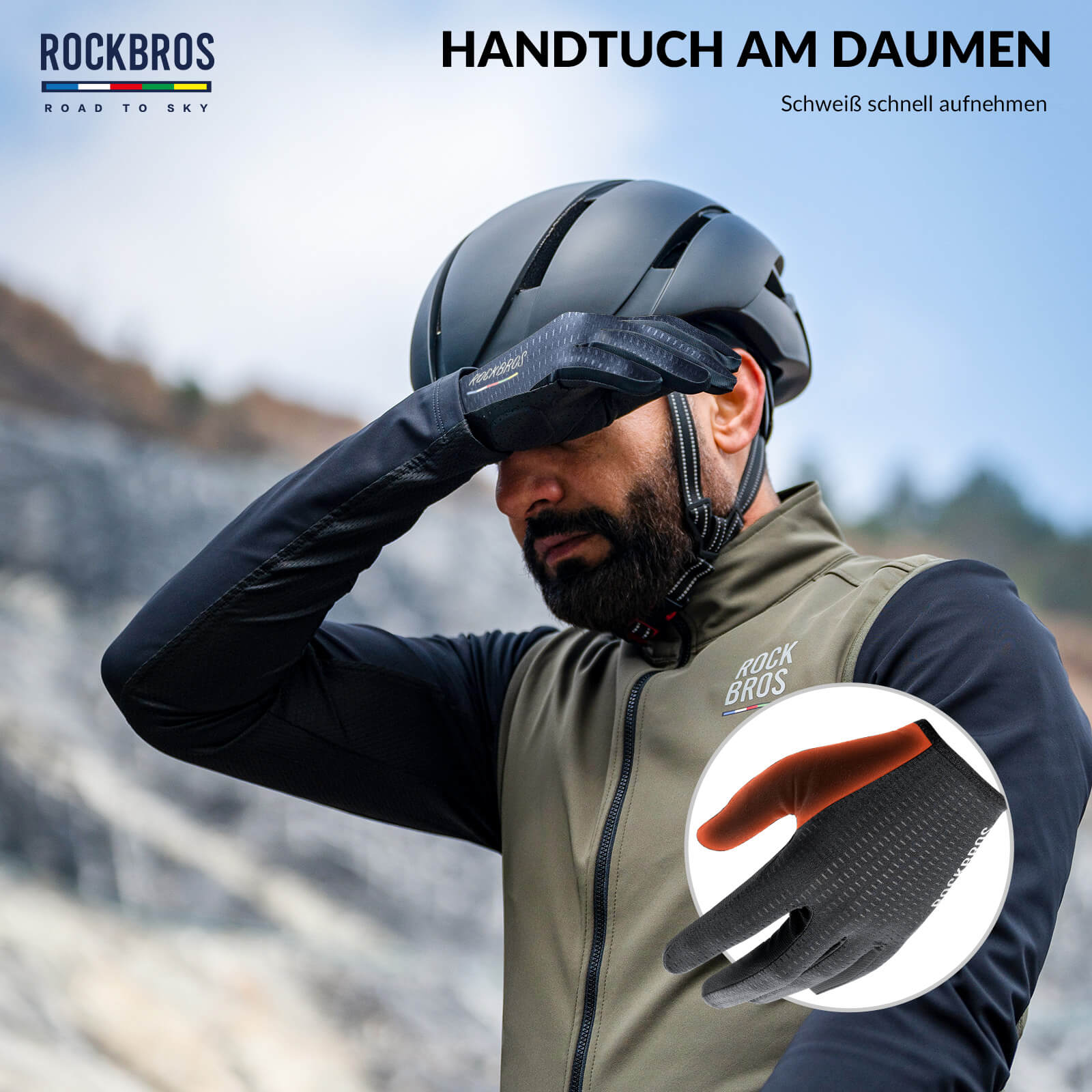 ROAD TO SKY Fahrrad Handschuhe Atmungsaktiv mit Touchscreen-Blau