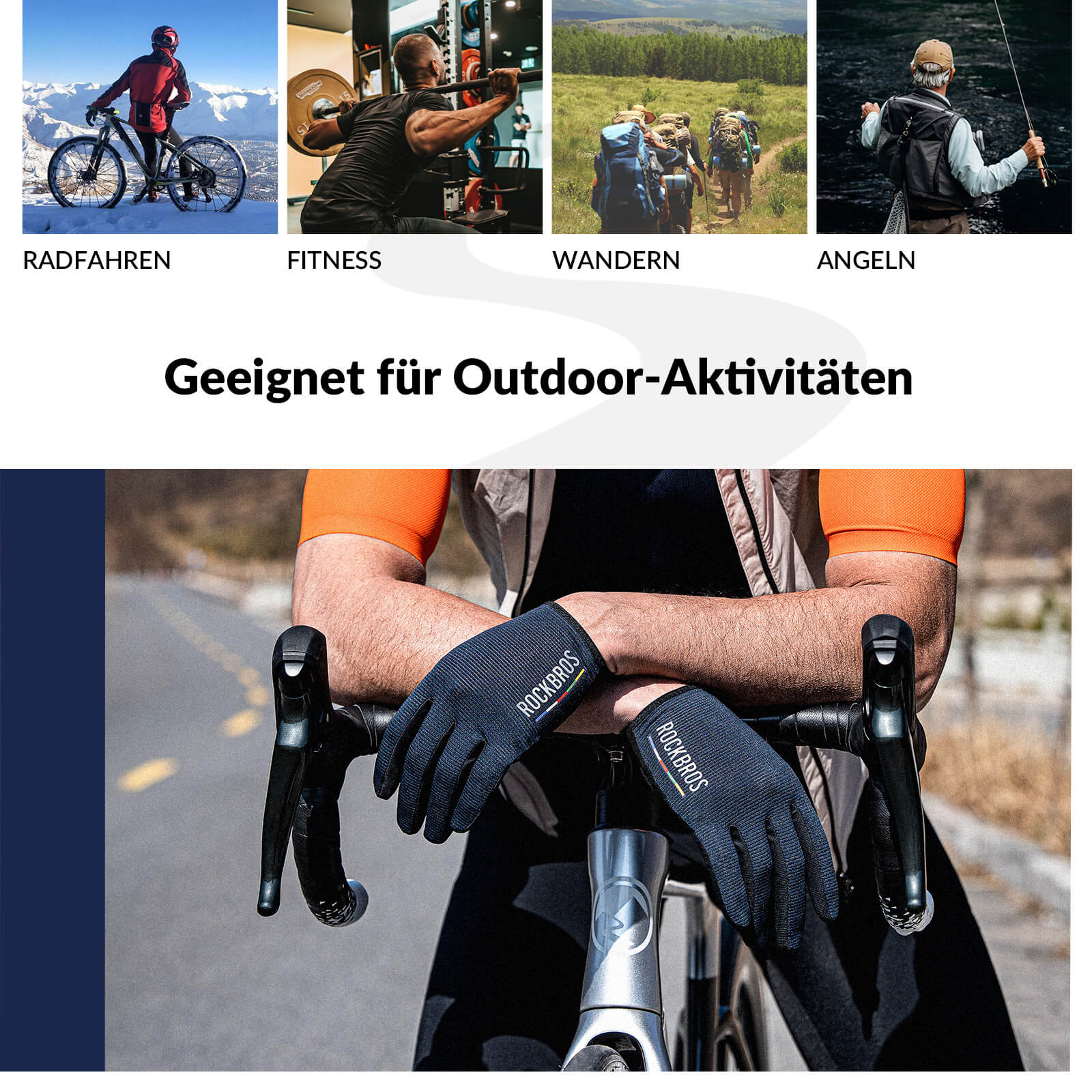 ROAD TO SKY Fahrrad Handschuhe Atmungsaktiv mit Touchscreen-Blau