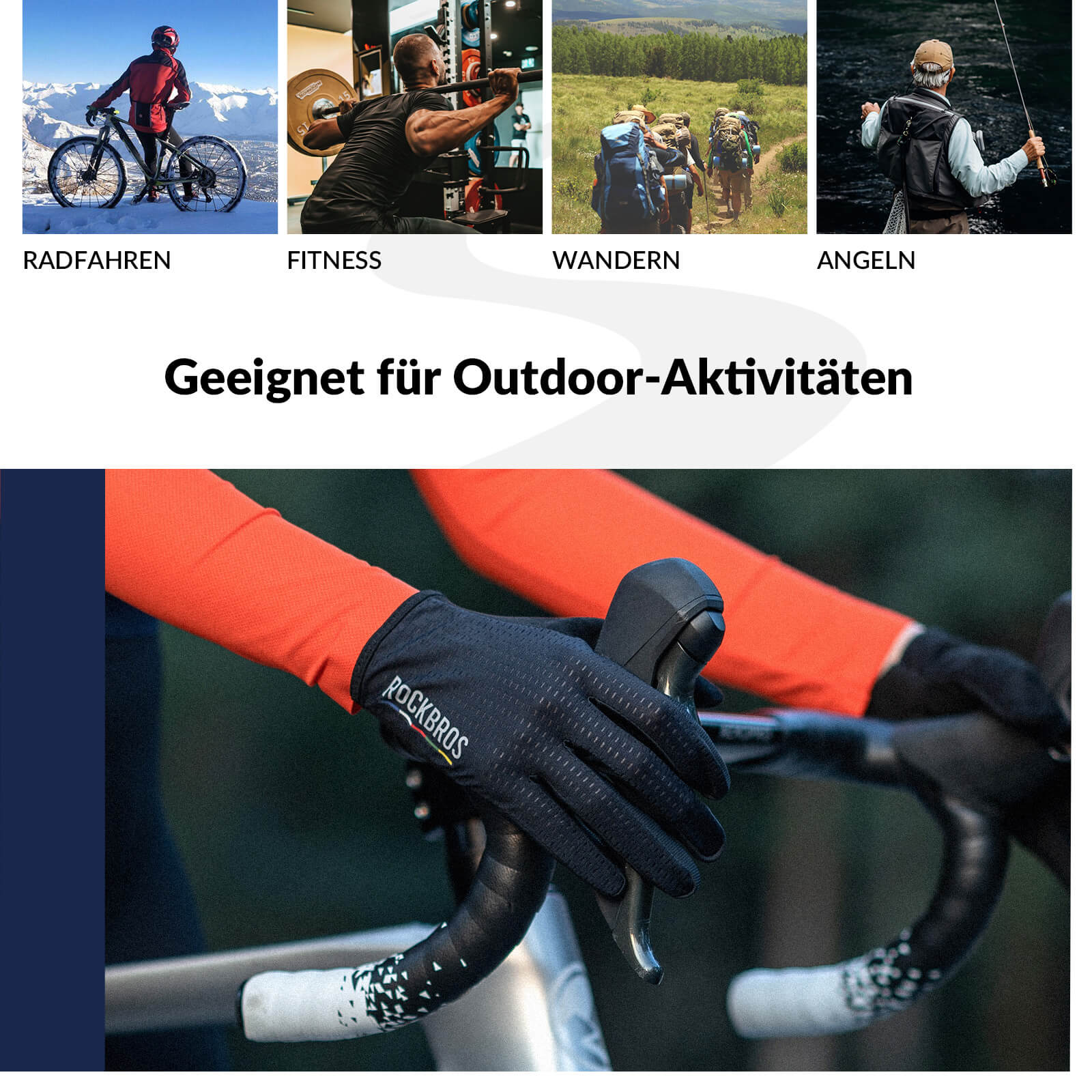 ROAD TO SKY Fahrrad Handschuhe Atmungsaktiv mit Touchscreen-Schwarz