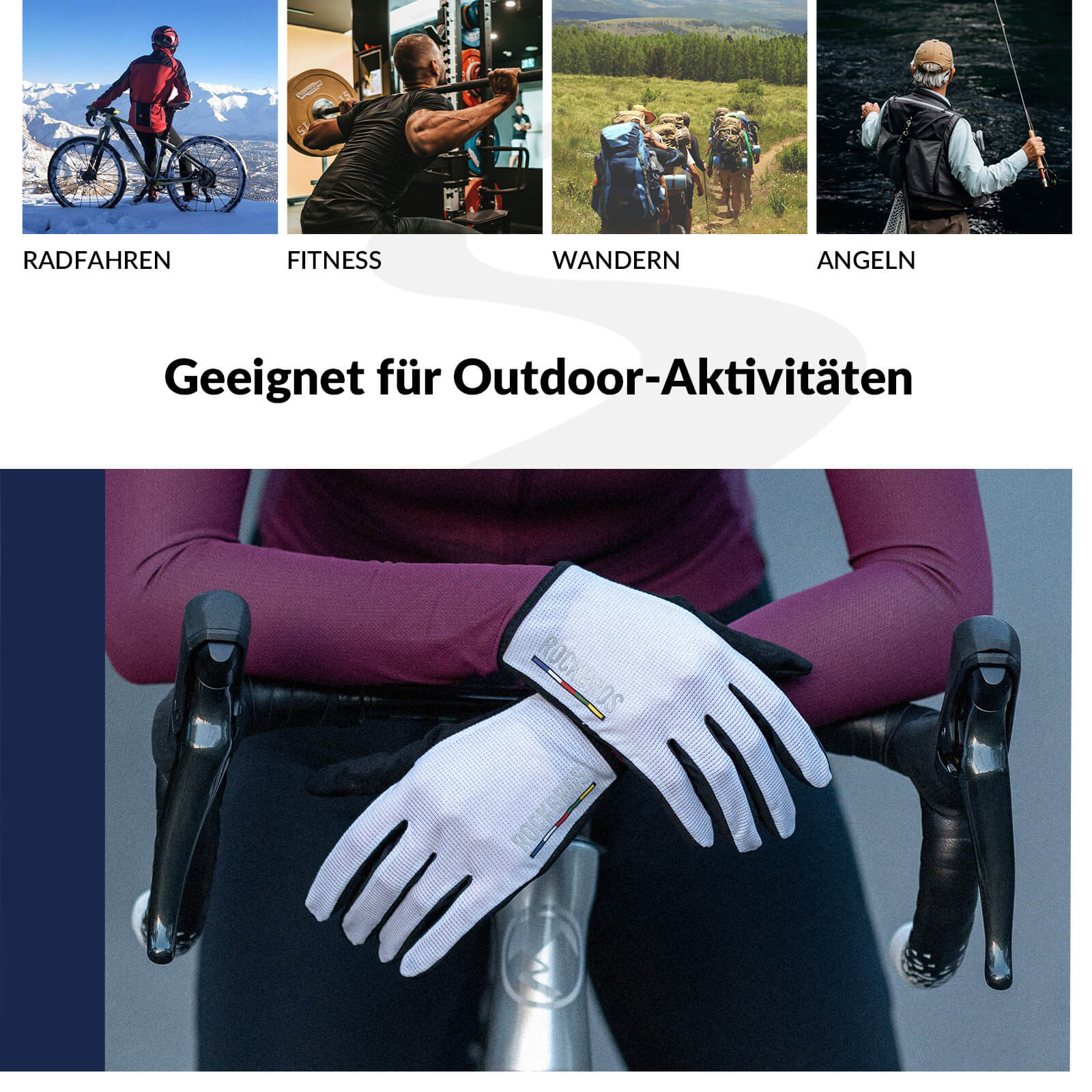 ROAD TO SKY Fahrrad Handschuhe Atmungsaktiv mit Touchscreen-Weiß