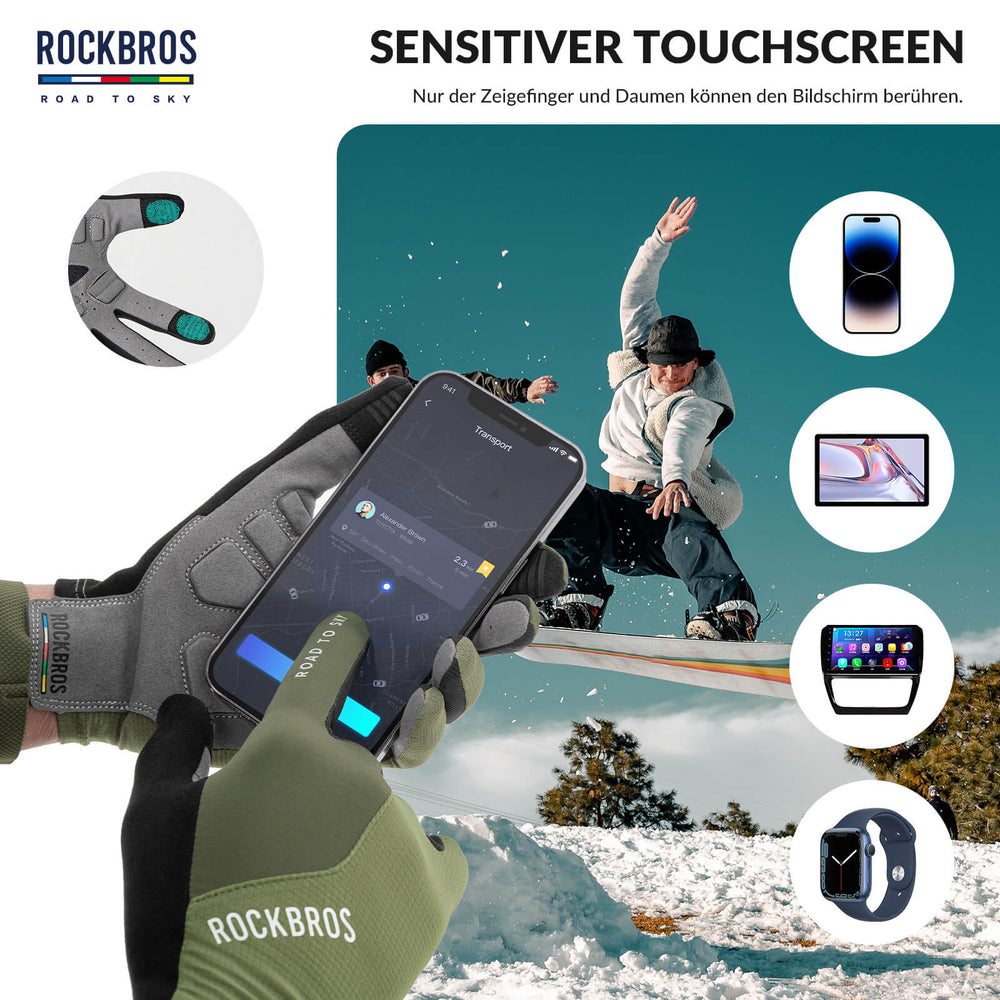 ROAD TO SKY Fahrradhandschuhe mit Touchscreen Atmungsaktiv Herren/Damen-Grün
