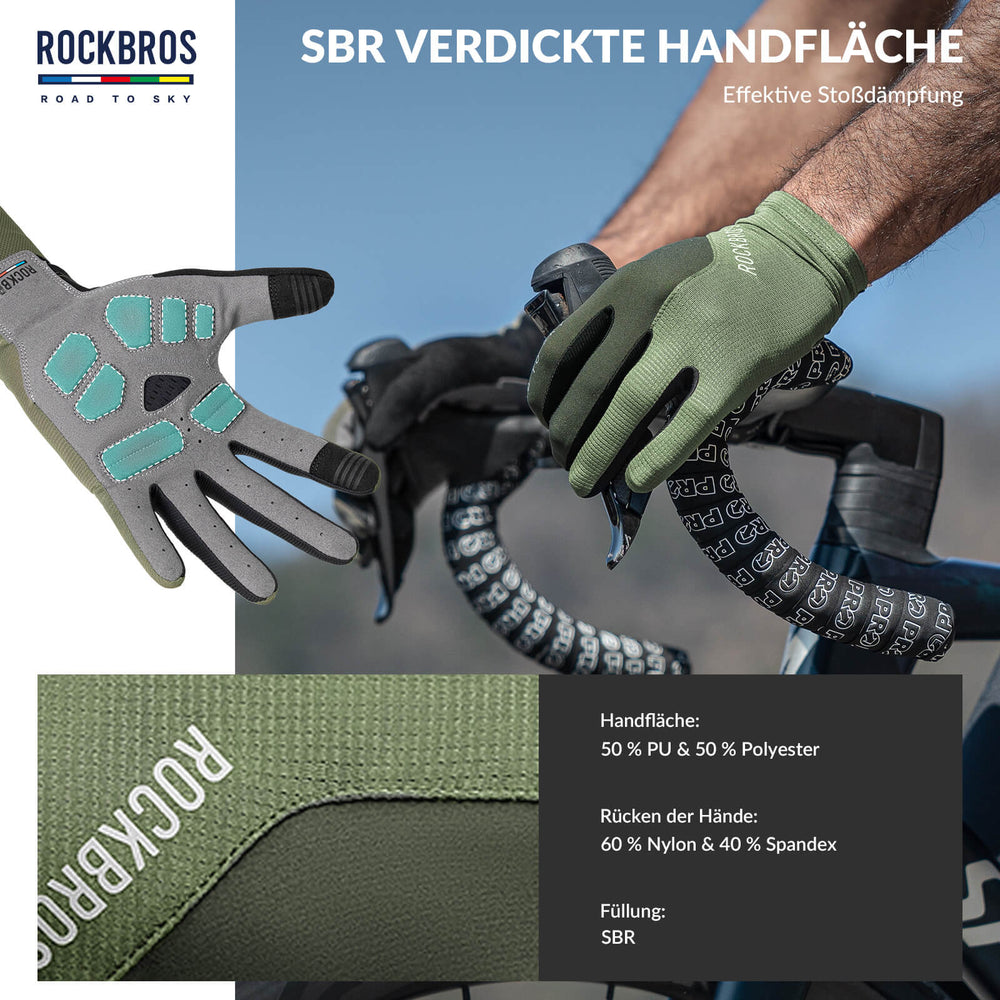 ROAD TO SKY Fahrradhandschuhe mit Touchscreen Atmungsaktiv Herren/Damen-Grün