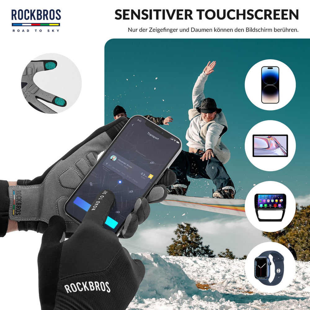 ROAD TO SKY Fahrradhandschuhe mit Touchscreen Atmungsaktiv Herren/Damen-Schwarz