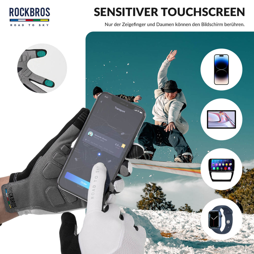 ROAD TO SKY Fahrradhandschuhe mit Touchscreen Atmungsaktiv Herren/Damen-Weiß