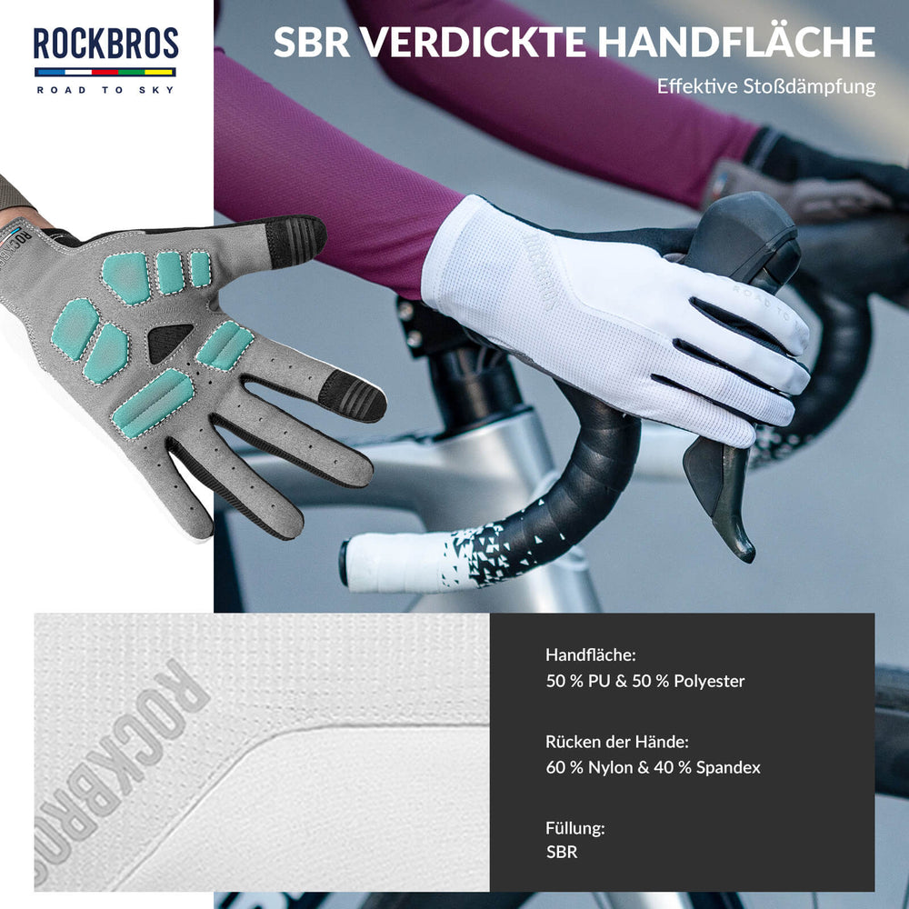 ROAD TO SKY Fahrradhandschuhe mit Touchscreen Atmungsaktiv Herren/Damen-Weiß