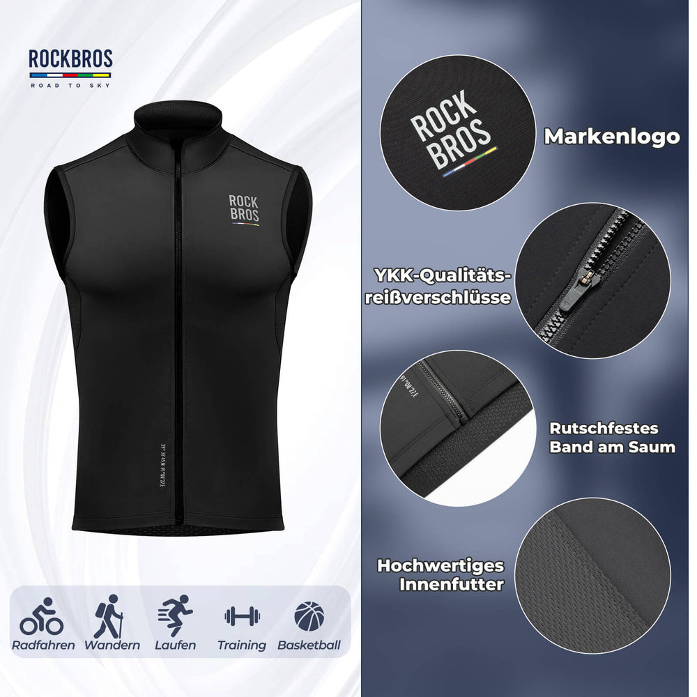 ROAD TO SKY Herren Fahrradjacke Ärmellose Weste Laufweste Atmungsaktiv