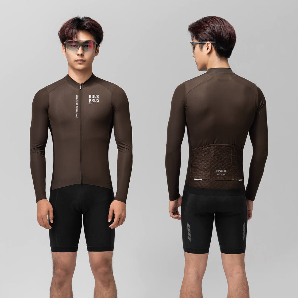 ROAD TO SKY Langarm-Radtrikot Herren Jersey Erdgrau/Braun - ROCKBROS-EU