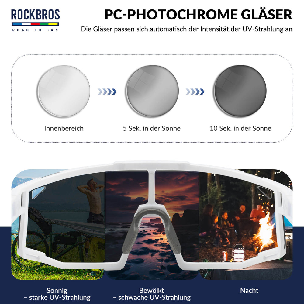 ROAD TO SKY Photochrome Fahrradbrille UV400 Schutz Verstellbare Nasenpads - ROCKBROS-EU