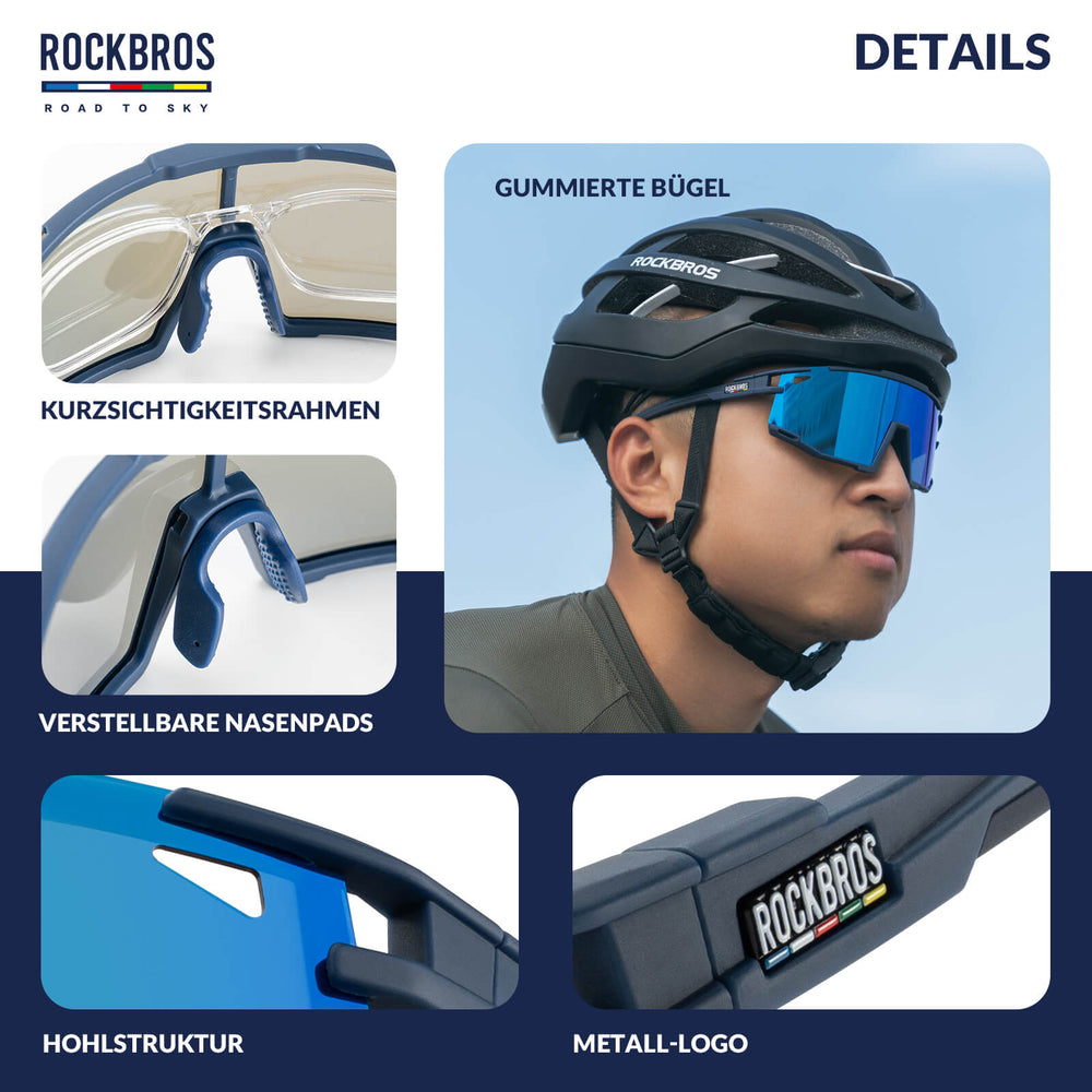 ROAD TO SKY Polarisierte Fahrradbrille UV400 Schutz Verstellbare Nasenpads - ROCKBROS-EU