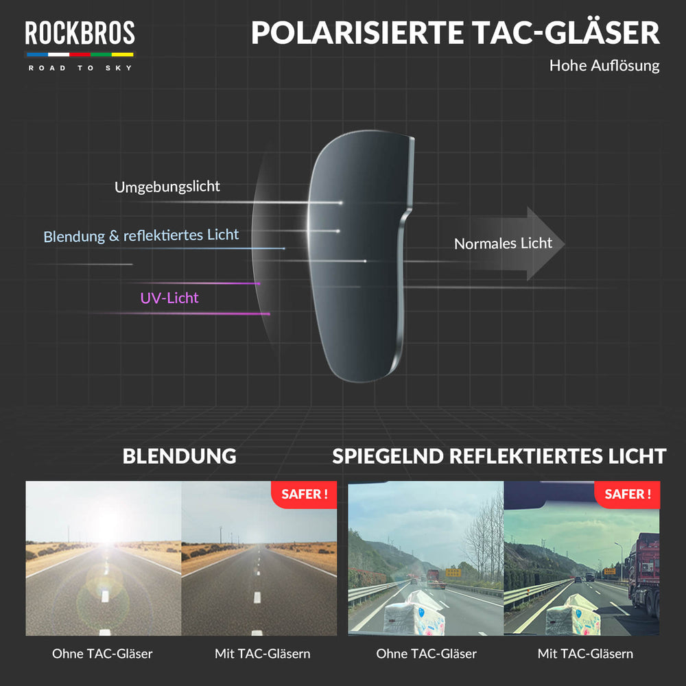 ROAD TO SKY Polarisierte Fahrradbrille UV400 Schutz Verstellbare Nasenpads - ROCKBROS-EU