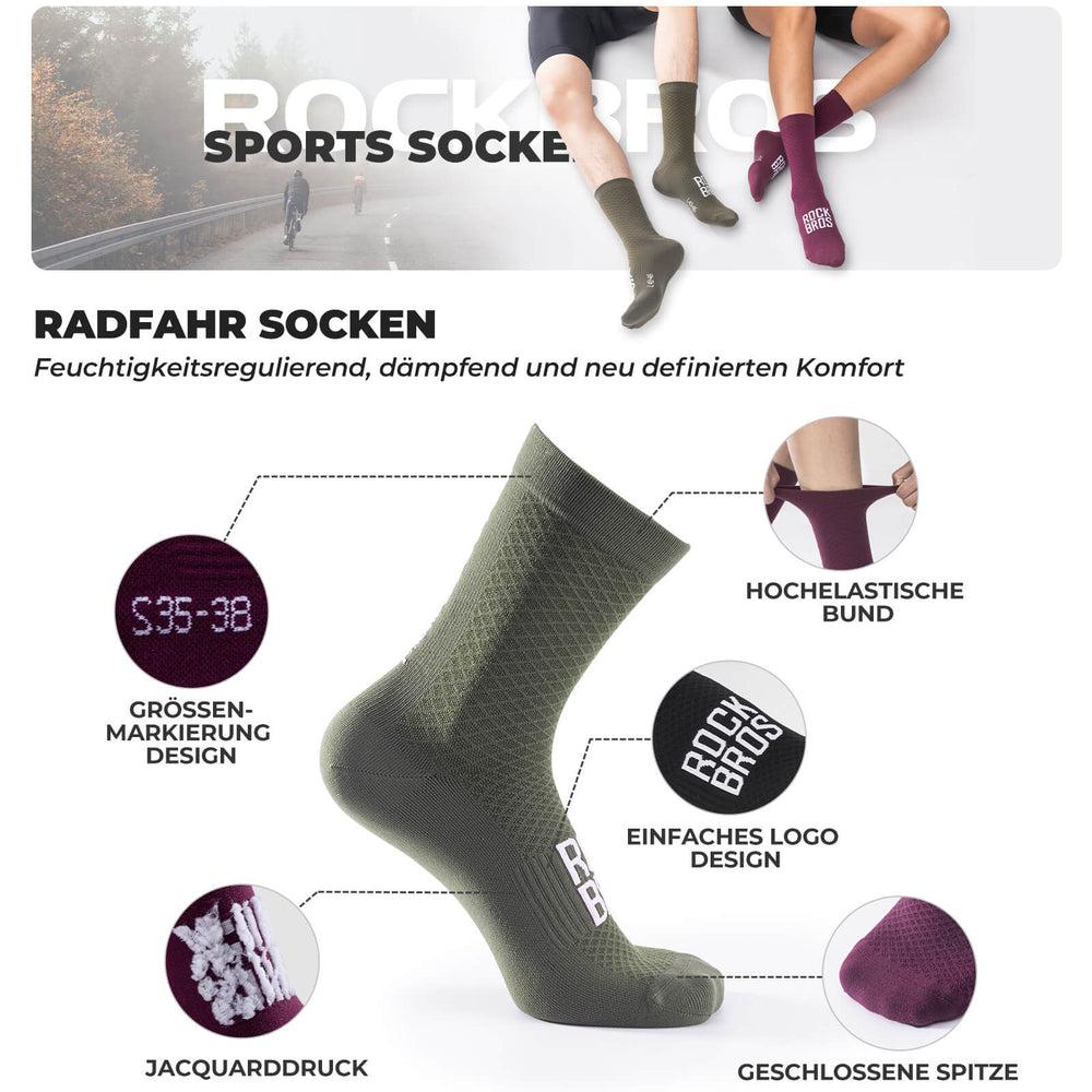 ROAD TO SKY Sportsocken Baumwolle Atmungsaktive Laufsocken für MTB & Rennrad-Grün
