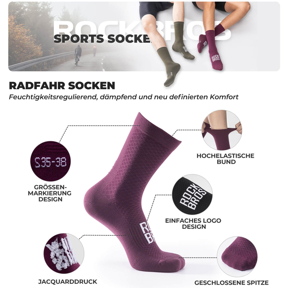 ROAD TO SKY Sportsocken Baumwolle Atmungsaktive Laufsocken für MTB & Rennrad-Violett
