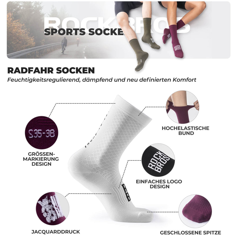 ROAD TO SKY Sportsocken Baumwolle Atmungsaktive Laufsocken für MTB & Rennrad-Weiß

