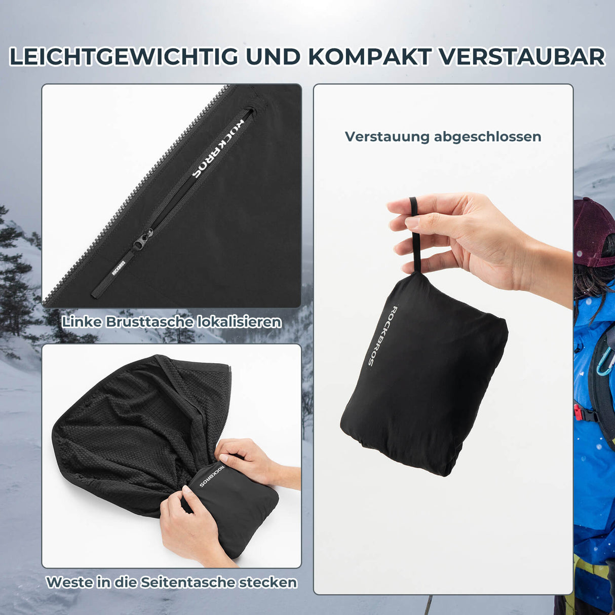 ROCKBROS Ärmellose Winddichte Fahrradweste – Packbar & Atmungsaktiv