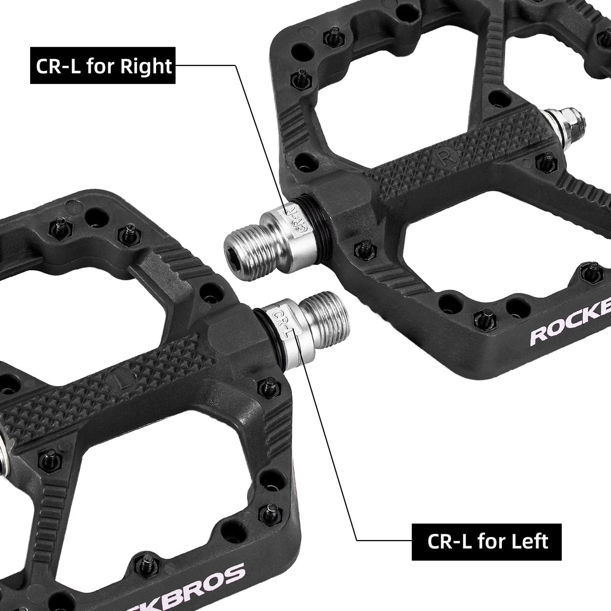 ROCKBROS Bike Pedals Nylon MTB Pedals Non-Slip Wear-Resistant (Pair) #Color_Black