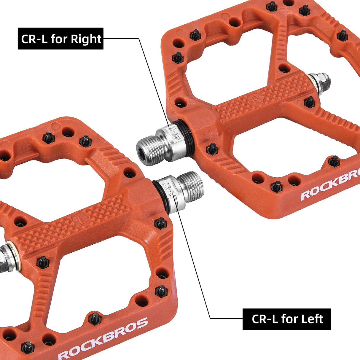 ROCKBROS Bike Pedals Nylon MTB Pedals Non-Slip Wear-Resistant (Pair) #Color_Orange