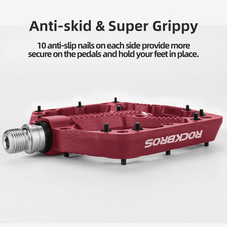 ROCKBROS Bike Pedals Nylon MTB Pedals Non-Slip Wear-Resistant (Pair) #Color_Red