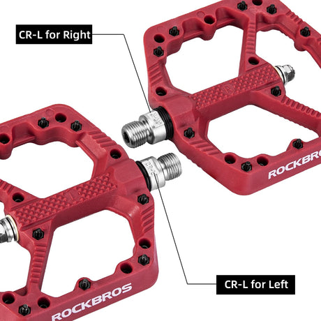 ROCKBROS Bike Pedals Nylon MTB Pedals Non-Slip Wear-Resistant (Pair) #Color_Red