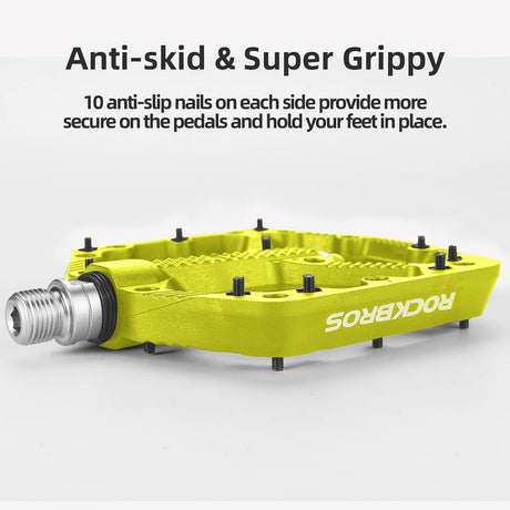 ROCKBROS Bike Pedals Nylon MTB Pedals Non-Slip Wear-Resistant (Pair) #Color_Yellow