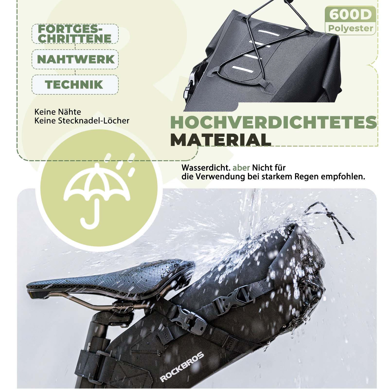 ROCKBROS Bikepacking Satteltasche 3 Liter 100% Wasserdicht TPU Gewebe