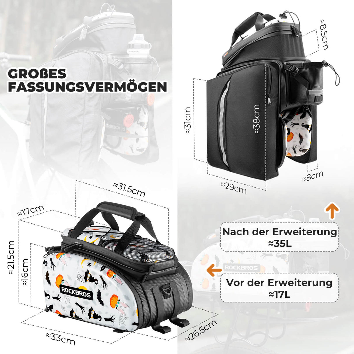 ROCKBROS Fahrrad-Gepäckträgertasche 17–35L – Dein Allrounder für jede Tour!​