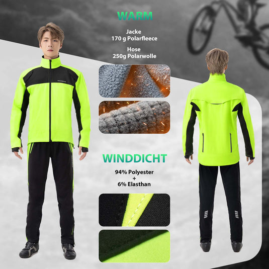 ROCKBROS Fahrrad Jacke/Hose Winter Thermo Fahrradbekleidung 4XL Leuchtendes Grün