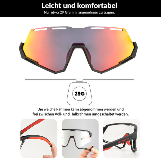 ROCKBROS Fahrradbrille 2-in-1 Sportbrille Polarisiert & Selbsttönend