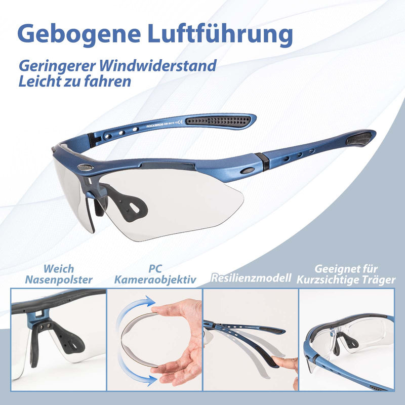 Laden Sie das Bild in Galerie -Viewer, ROCKBROS Fahrradbrille Selbsttönend/Polarisiert Brille Sonnenbrille UV 400 Blau
