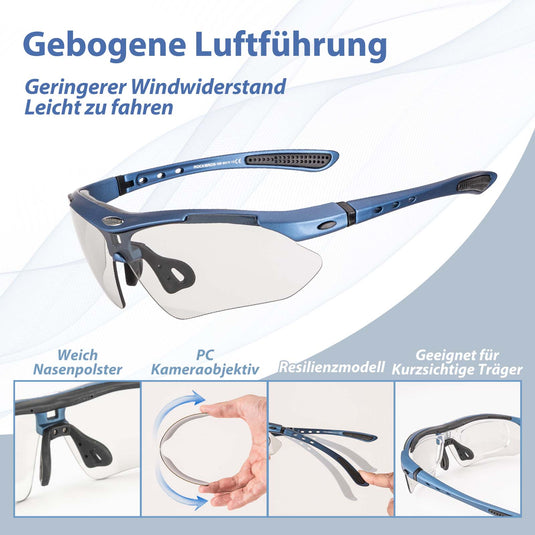 ROCKBROS Fahrradbrille Selbsttönend/Polarisiert Brille Sonnenbrille UV 400 Blau