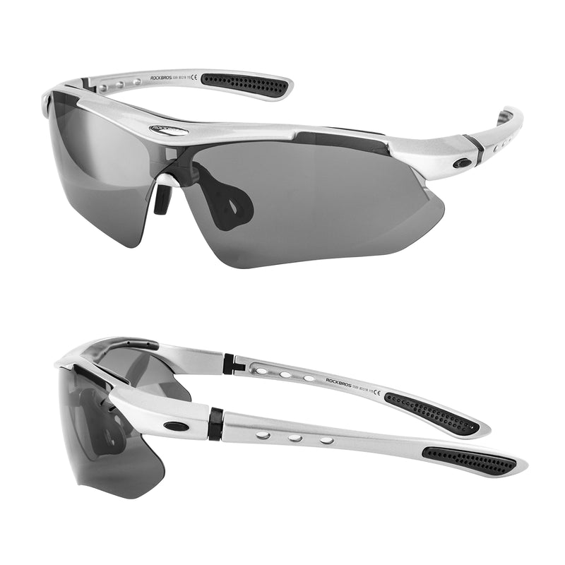 Cargue la imagen en el visor de la galería, ROCKBROS Fahrradbrille Selbsttönend/Polarisiert Brille Sonnenbrille UV 400 Silber
