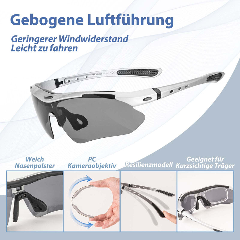 Cargue la imagen en el visor de la galería, ROCKBROS Fahrradbrille Selbsttönend/Polarisiert Brille Sonnenbrille UV 400 Silber
