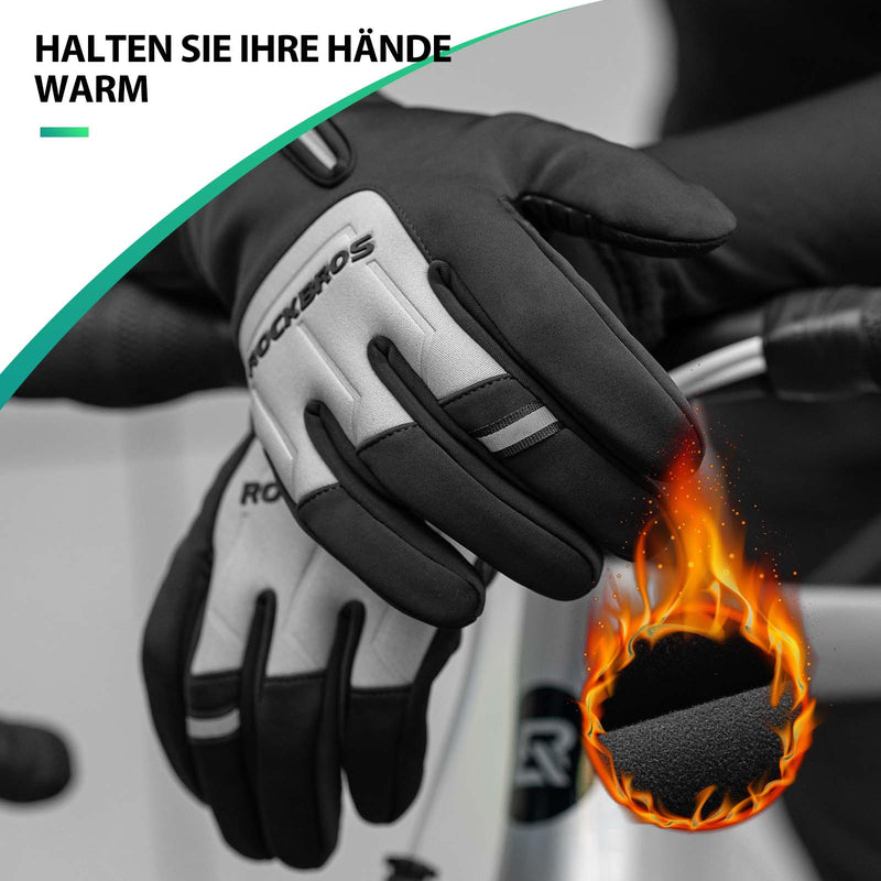 Cargue la imagen en el visor de la galería, ROCKBROS Fahrradhandschuhe Touchscreen Warme Winterhandschuhe M-XXL Schwarz Grau
