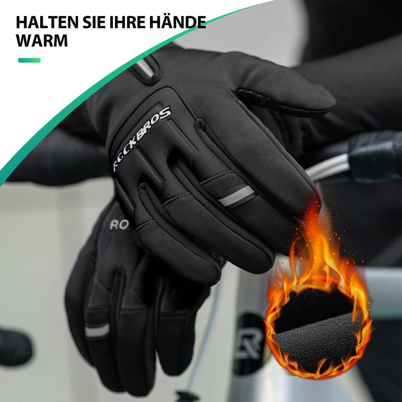 Cargue la imagen en el visor de la galería, ROCKBROS Fahrradhandschuhe Touchscreen Warme Winterhandschuhe M-XXL Schwarz

