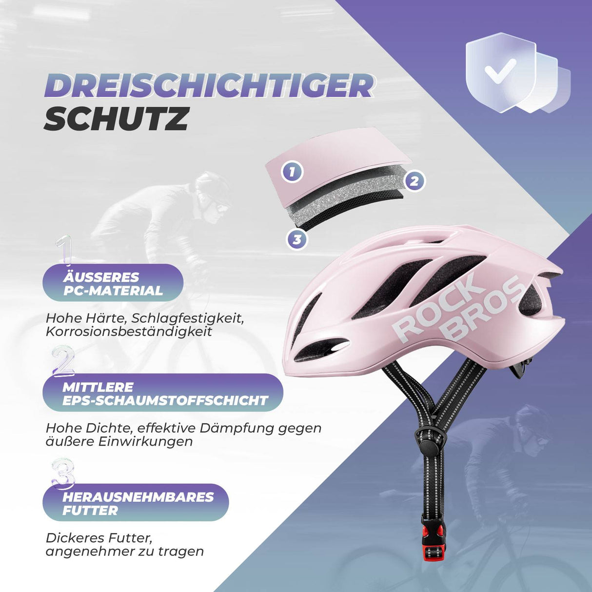 ROCKBROS Fahrradhelm 58-62cm Einstellbare Cityhelm Belüftung Unisex Rosa Glänzend