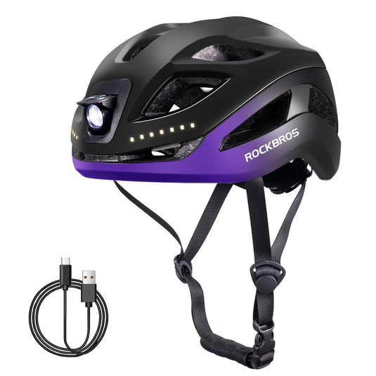 ROCKBROS Fahrradhelm mit Licht, mit USB 1800 mAh Atmungsaktiv 58-60 cm Schwarz Lila