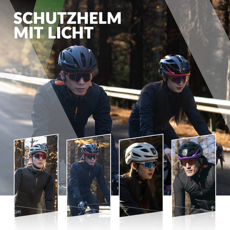 Cargue la imagen en el visor de la galería, ROCKBROS Fahrradhelm mit Licht, mit USB 1800 mAh Atmungsaktiv 58-60 cm Schwarz Lila
