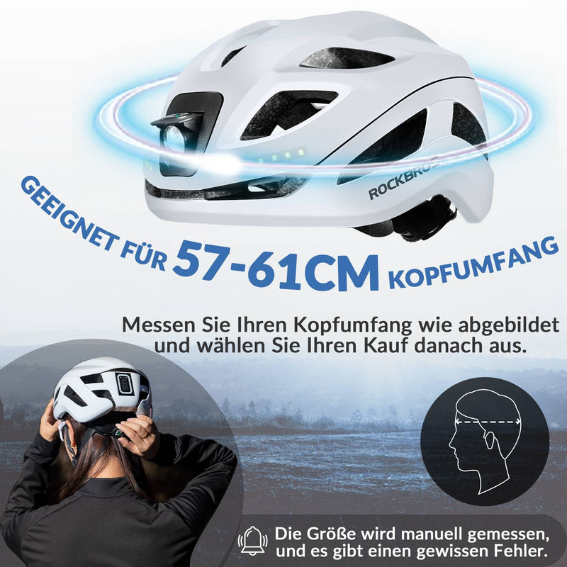 Cargue la imagen en el visor de la galería, ROCKBROS Fahrradhelm mit Licht, mit USB 1800 mAh Atmungsaktiv 58-60 cm Weiß
