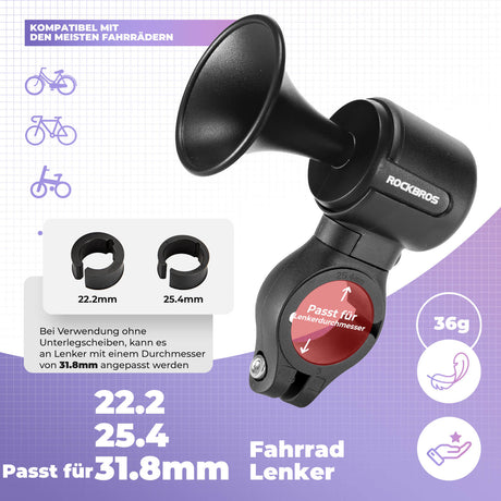 ROCKBROS Elektrische Fahrradklingel – 120dB & Universell für 22,2/25,4/31,8 mm Lenker