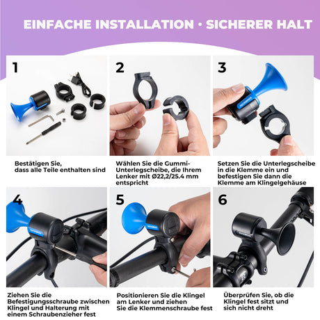 ROCKBROS Elektrische Fahrradklingel – 120dB & Universell für 22,2/25,4/31,8 mm Lenker
