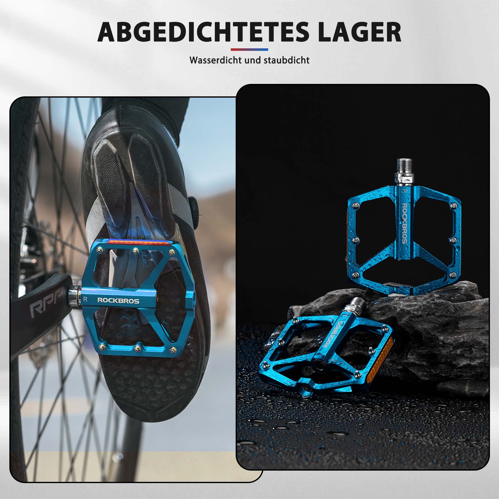 ROCKBROS Fahrradpedale mit Reflektoren aus Aluminiumlegierung 9/16 Zoll Blau